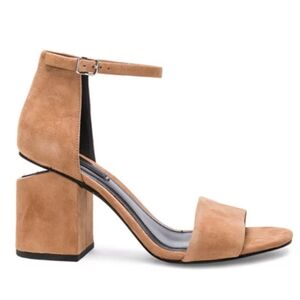 ALEXANDER WANG Abby Block Heels Nude Tan Suede Leather Size 37.5 / US 7.5